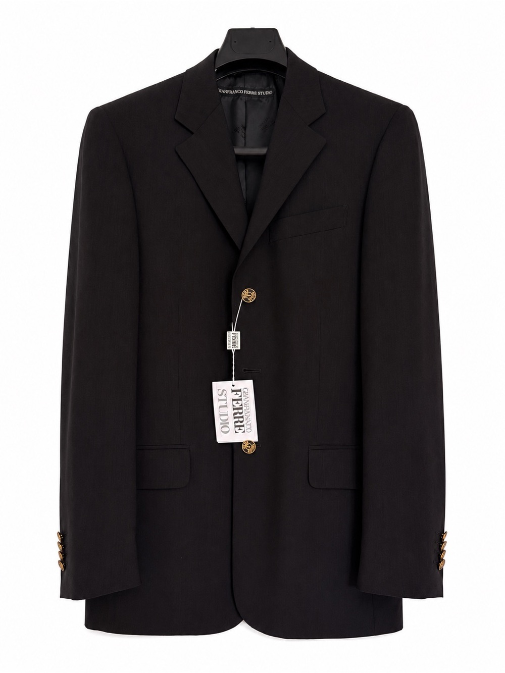Gianfranco Ferré Black Single-Breasted Blazer with Gold Buttons